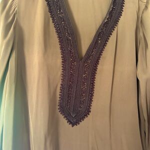 Kobi Halperin Khaki Blouse with Dark Embroidery